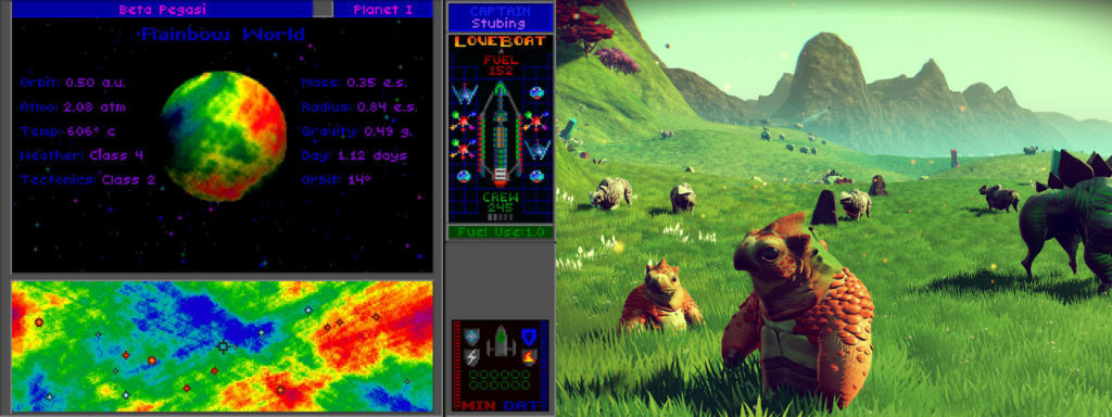 Star Control II procedurally generated rainbow planet vs. No Man's Sky terrain and lifeforms